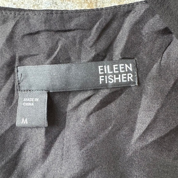 Eileen Fisher Black Silk Tiered‎ Midi Dress M Sleeveless Flowy Scoop Neck - Picture 3 of 5